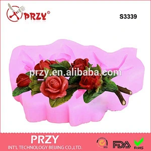 S3339 3d rose branches cake decorative silicone handmade soap mold rose branches silicone mold