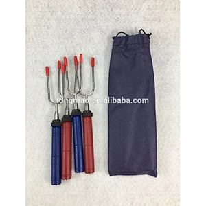 34 inch wooden Multi colored handle telescoping BBQ GRILL fork
