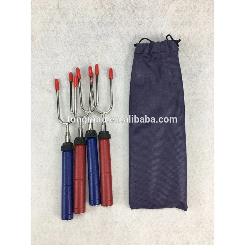34 inch wooden Multi colored handle telescoping BBQ GRILL fork