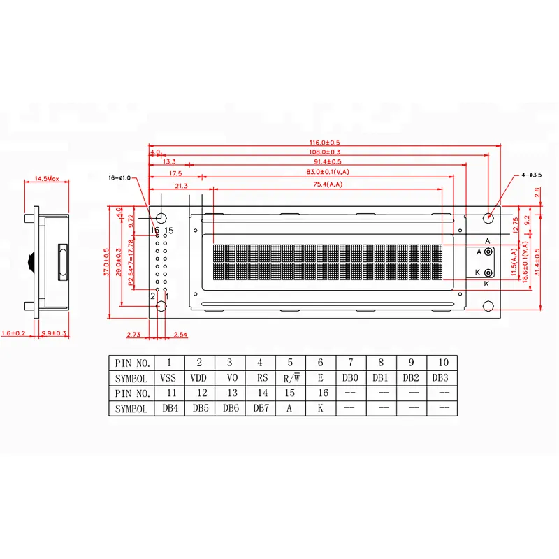 RED CHARACTER 20X2 FSTN LCD DISPLAY SPI INTERFACE LCD module