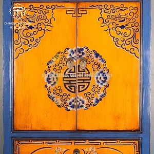 Chinese Factory Wholesale Antique Furniture Tibetan Painted Wardrobe Cabinet