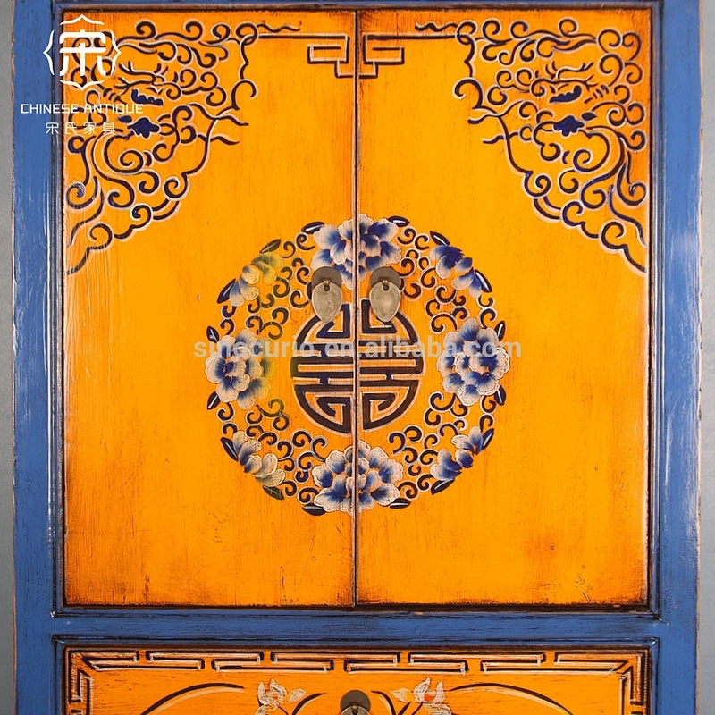 Chinese Factory Wholesale Antique Furniture Tibetan Painted Wardrobe Cabinet