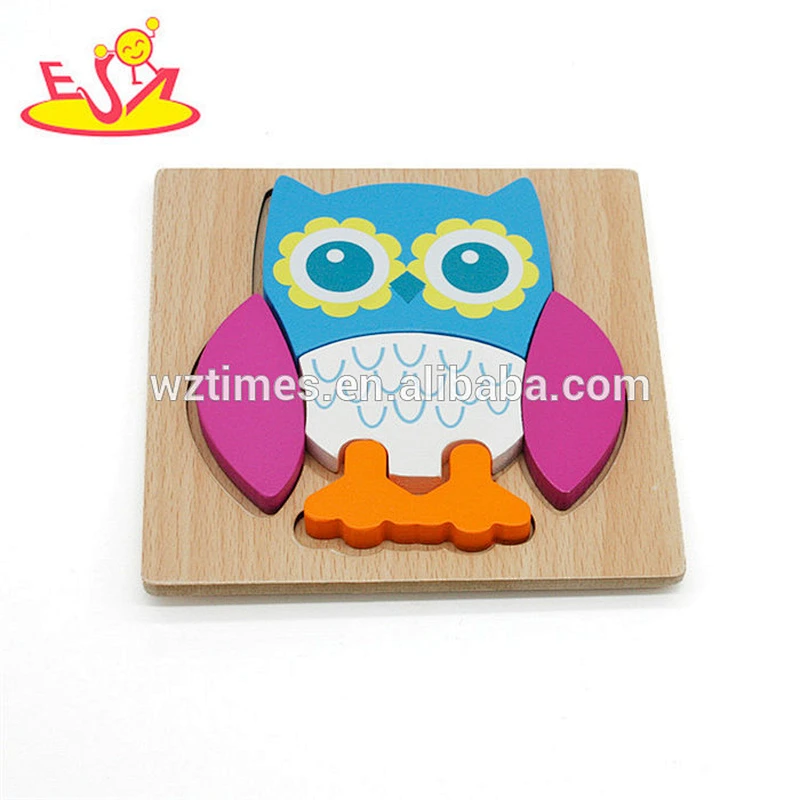 Wholesale creative owl design wooden jigsaw toy animal shape puzzle for children W14D038