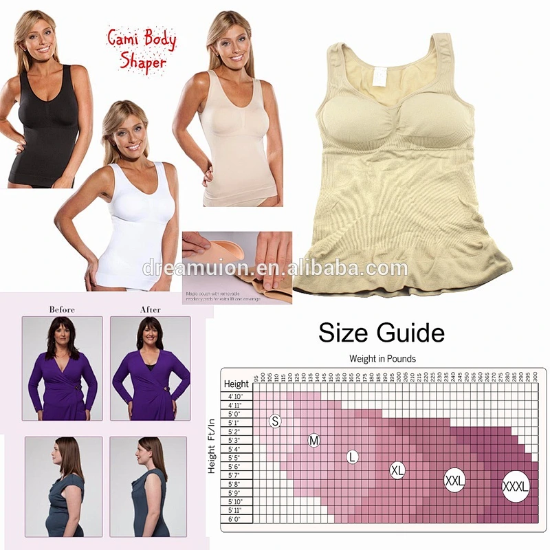 Cami Body Shaper w/ Removable Pads Tank Top Slimming Camisole Vest Bra ShapeWear Popular