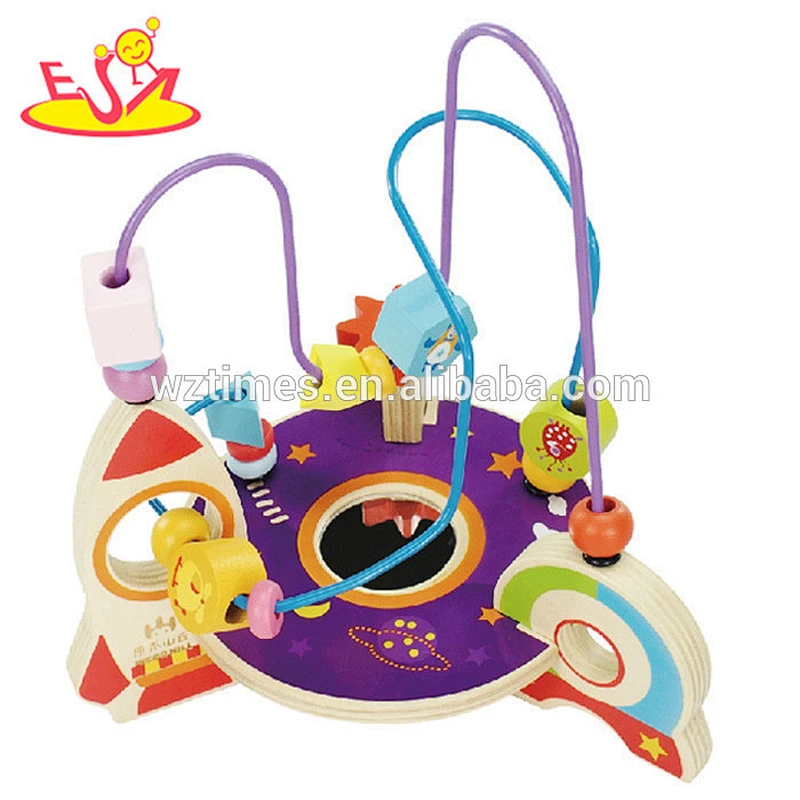 Wholesale new fashion tabletop wooden 3d cube string beads toy for kids W11B103