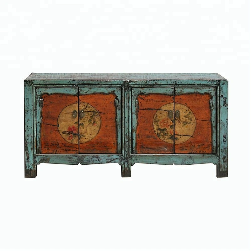wholesale chinese antique reproduction distressed painted cracked storage furniture