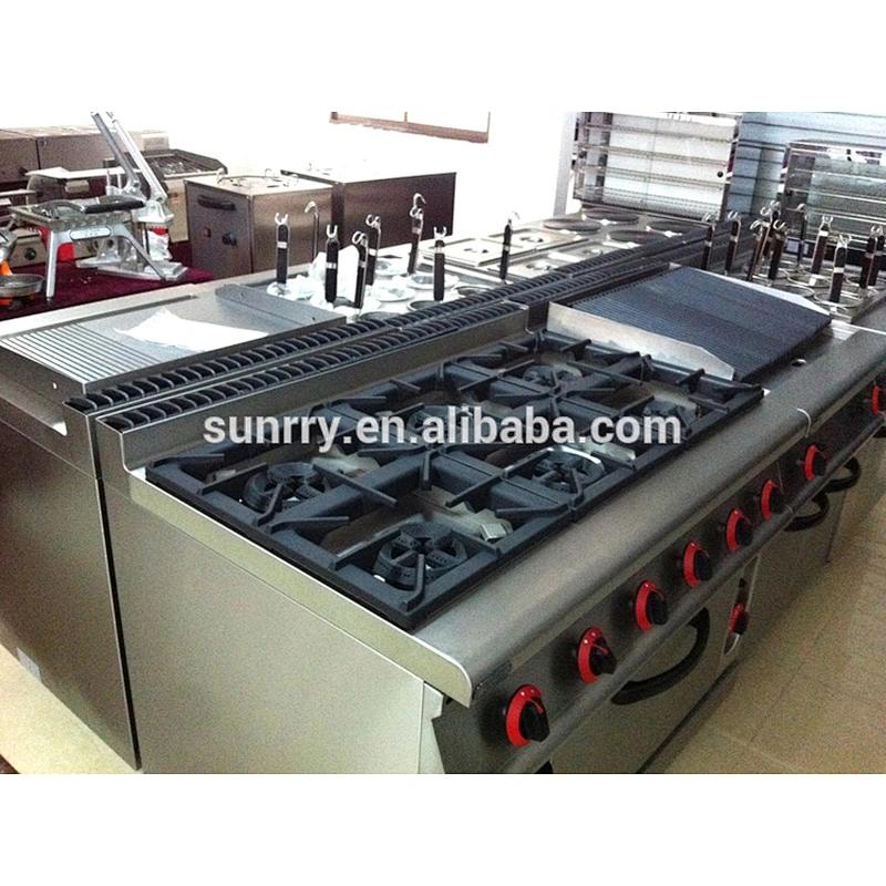 Commercial indoor stainless steel free standing induction 6 burner cooker gas range with gas stove oven