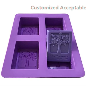 4Holes Christmas Tree Soap molds silica square Cake Baking silicone mold