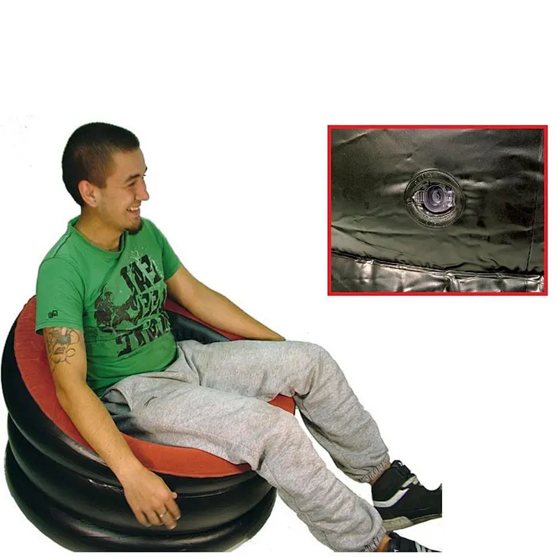 Black Single Flocked Inflatable Blow Up Sofa, Bed, Couch, Seat, Camping Chair