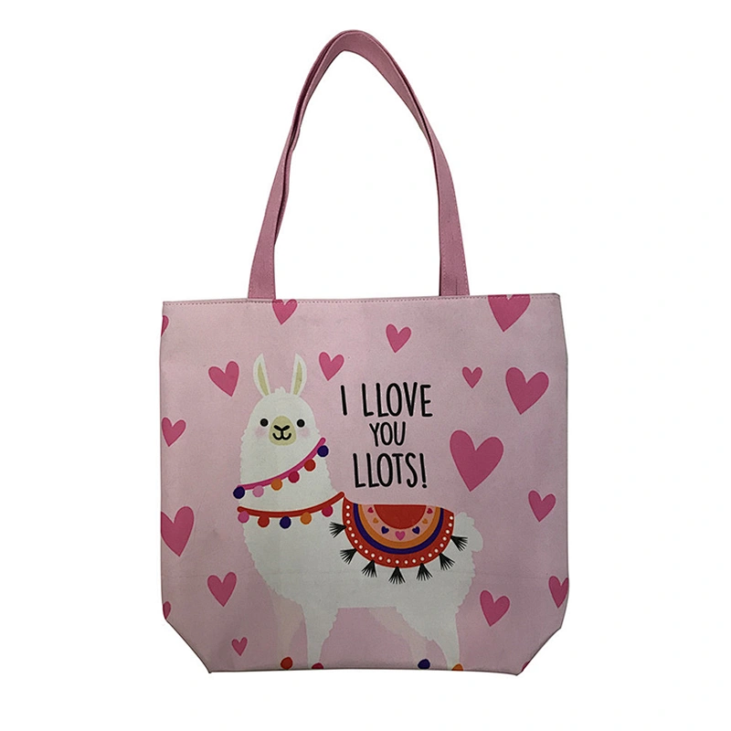 New Arrival Reusable Canvas Tote Bag Pink Cute Print Girl Shopping Bag
