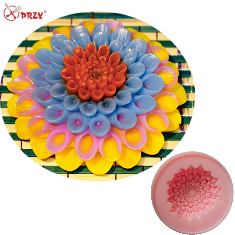 PRZY flowers soap molds Dahlia fondant cake mold silicone Aroma stone molds Handmade candle moulds