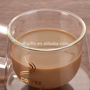 Wholesale transparent 200ML glass double wall coffee cup with handle