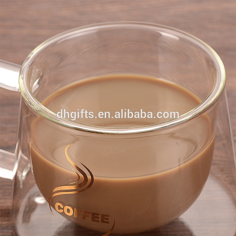Wholesale transparent 200ML glass double wall coffee cup with handle
