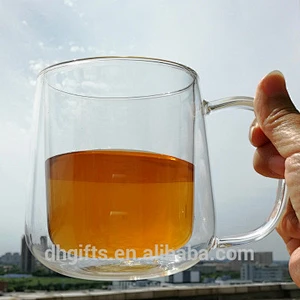 2018 full stock double wall 450ML borosilicate glass transparent coffee mug