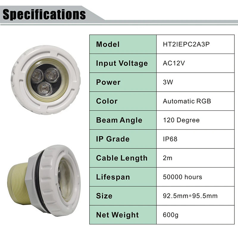 HOTOOK China Supplier Marine Underwater Light 12V 3W RGBW IP68 Waterproof LED Swimming Pool Lights for Spa Liner Pond Piscina