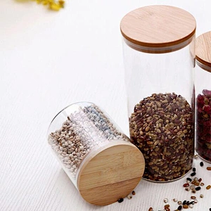 Simple style glass storage tanks bottle with bamboo lid for snack and cookie