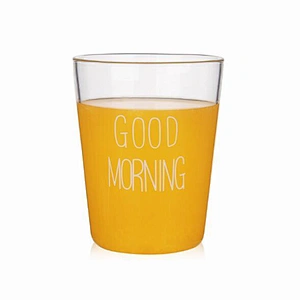 GOOD MORNING Pattern 400ml Glass Milk Cup Tableware Wide Mouth Juice Tea Cup High Quality Glass Coffee Mug
