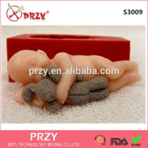 Baby with a bunny silicone mold for baby soap and candles making mould molds