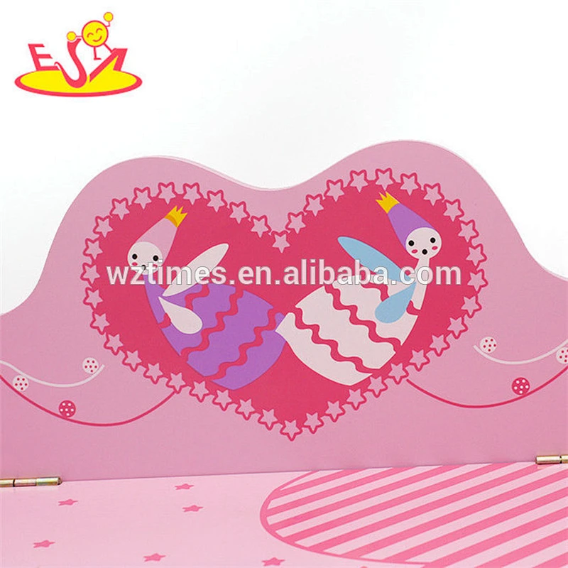 Wholesale pretty bedroom furnitures pink wooden storage box chair for baby W08C008