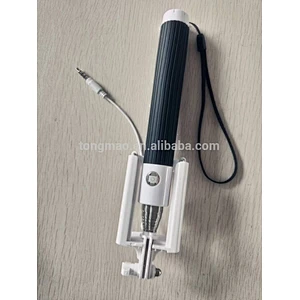 Handheld Extendable Folded Clamp Selfie Stick With Cable