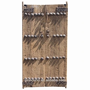 Chinese style vintage recycle wood rustic wrought iron doors