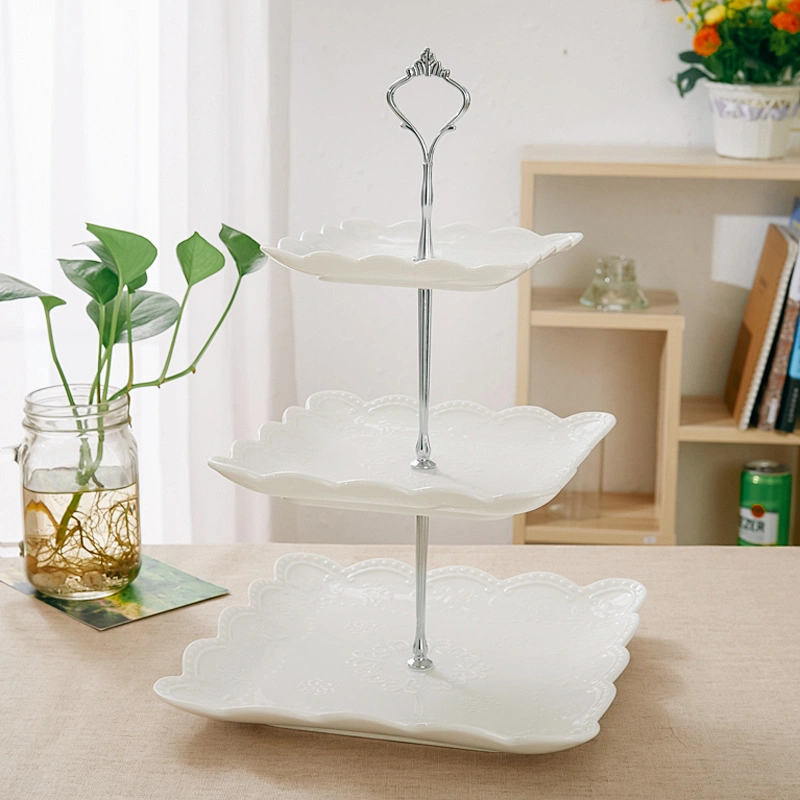 Handmade three-layer divided ceramic dinner plate restaurant for wedding decorate