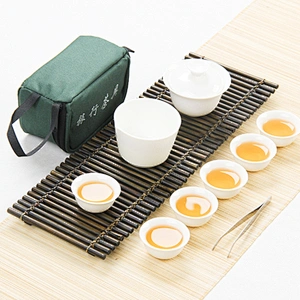 Porcelain white tea cup with lid small ceramic tea bottle travel suit bag