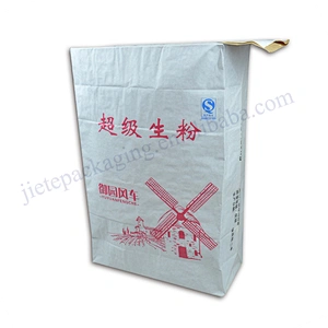 25kg stand up multilayer white kraft paper with pe lining flour packaging bag