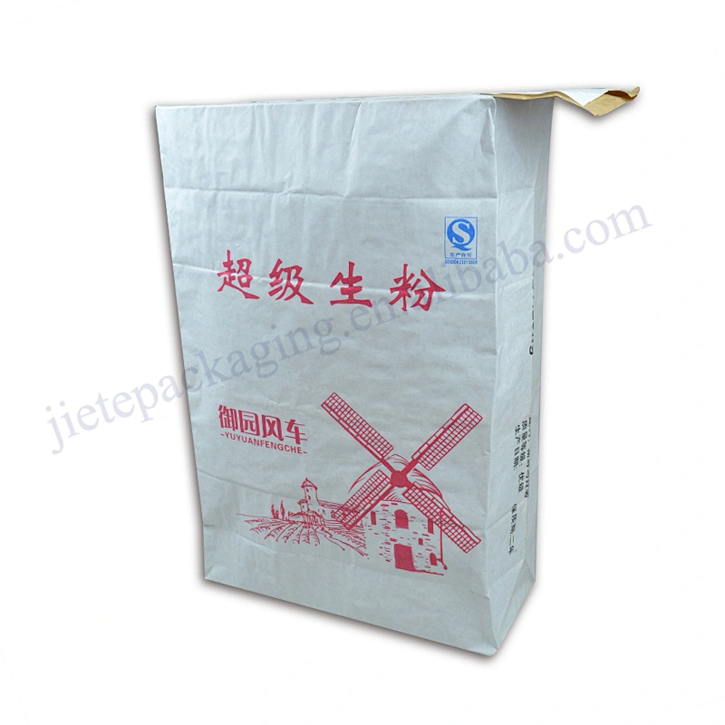 25kg stand up multilayer white kraft paper with pe lining flour packaging bag