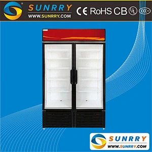 New style double glass doors beverage refrigerator display cooler with static cooling