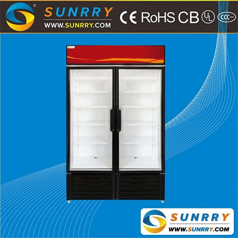 New style double glass doors beverage refrigerator display cooler with static cooling