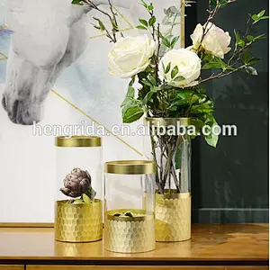 Clear Cylinder Handblown Glass Vase for Home Deco and Flower