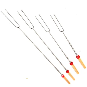 Hot dog Marshmallow Wooden Handle Stainless Steel Telescopic BBQ Forks