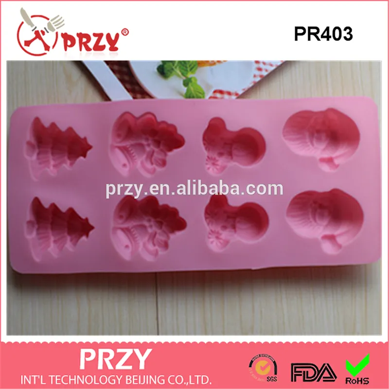 8 Cavity Christmas Tree Father Christmas Bells Silicone Baking Cake Mold Bakeware Cake Pans