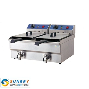Table top electric 20l two tank and two basket thermostat controlled deep fryer and oil fryers with valve