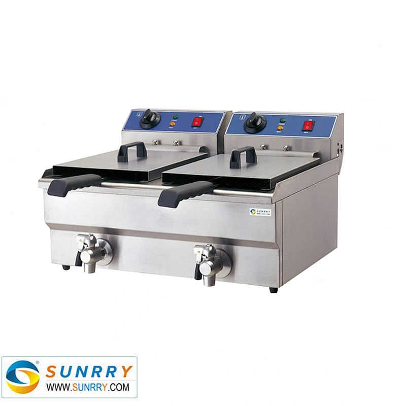 Table top electric 20l two tank and two basket thermostat controlled deep fryer and oil fryers with valve