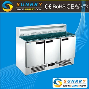 Commercial static cooling refrigerated salad prep table with GN pan