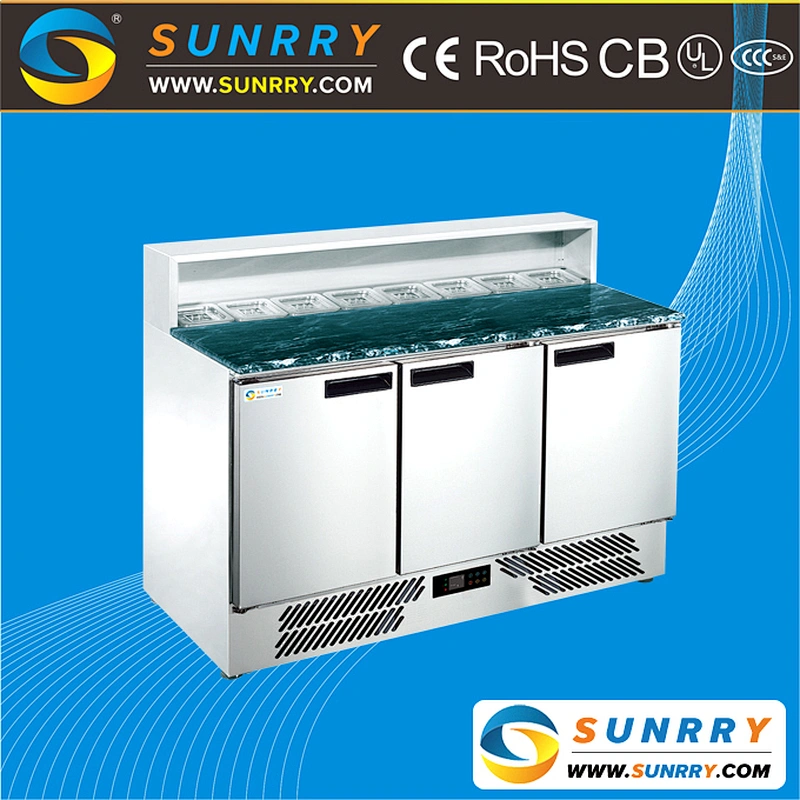 Commercial static cooling refrigerated salad prep table with GN pan