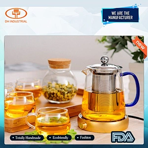 1000ml glass tea kettle with 304 stainless steel strainer glass tea pot with handle