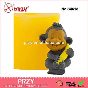 S4618 Silicone soap mold Monkey with banana 3D Food grade silicone molds silicone monkey soap mold