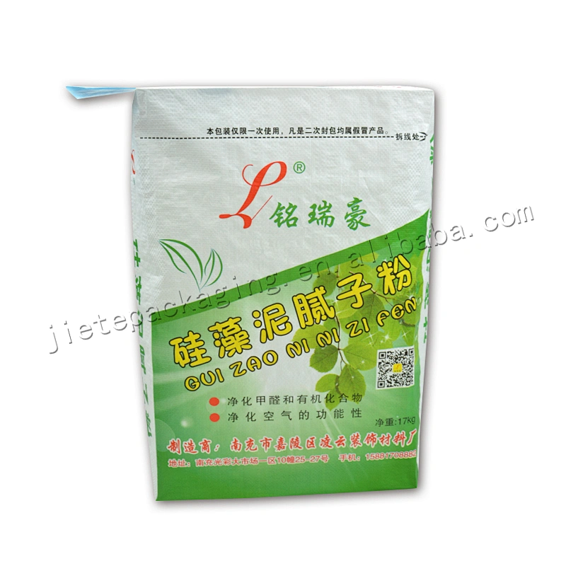 17kg stand up pp woven cement packaging bag for diatom ooze,tiel adhesive,wall putty powder