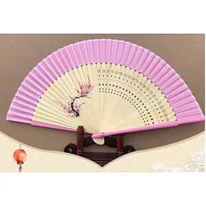 Portable Flower dacron Folding Hand Favour Fan Bamboo Craft Ladies Fans