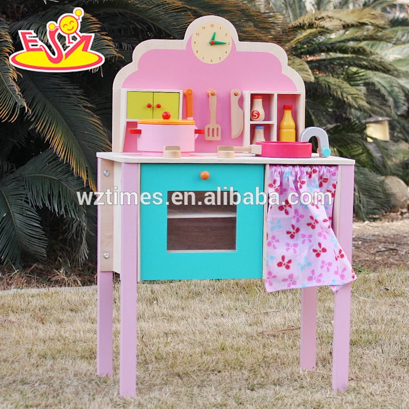 2018 Nuevo diseño precioso conjunto de cocina rosa de madera de moda niñas de moda conjunto de cocina de madera rosa mejor conjunto de cocina de madera rosa para niños W10C150