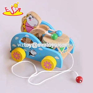 2018 Various children animal push toys wooden pull toy with rope W05B169