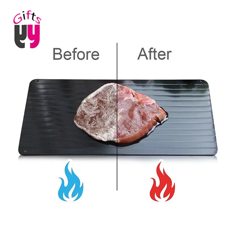 metal defrosting thaw tray with silicone border aluminum plate rapid fast thawing mat