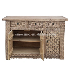 Chinese antique reclaimed solid wood hand carved sideboard buffet
