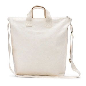 Promotional cotton canvas tote shoulder bag with zipper logo printed beach bag handbag