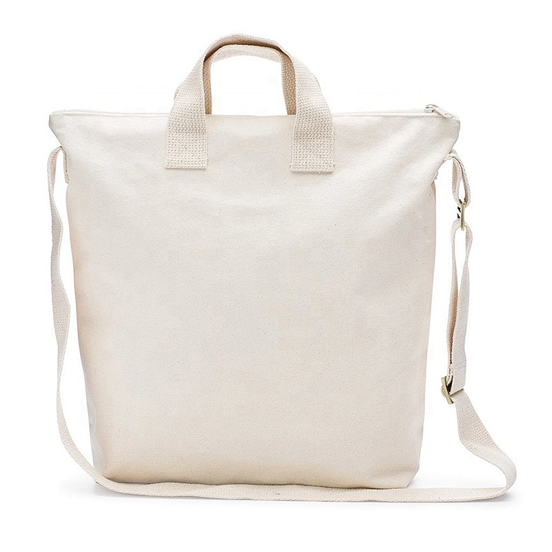 Promotional cotton canvas tote shoulder bag with zipper logo printed beach bag handbag