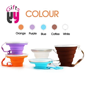 reusable travel silicone foldable coffee cup with lanyard