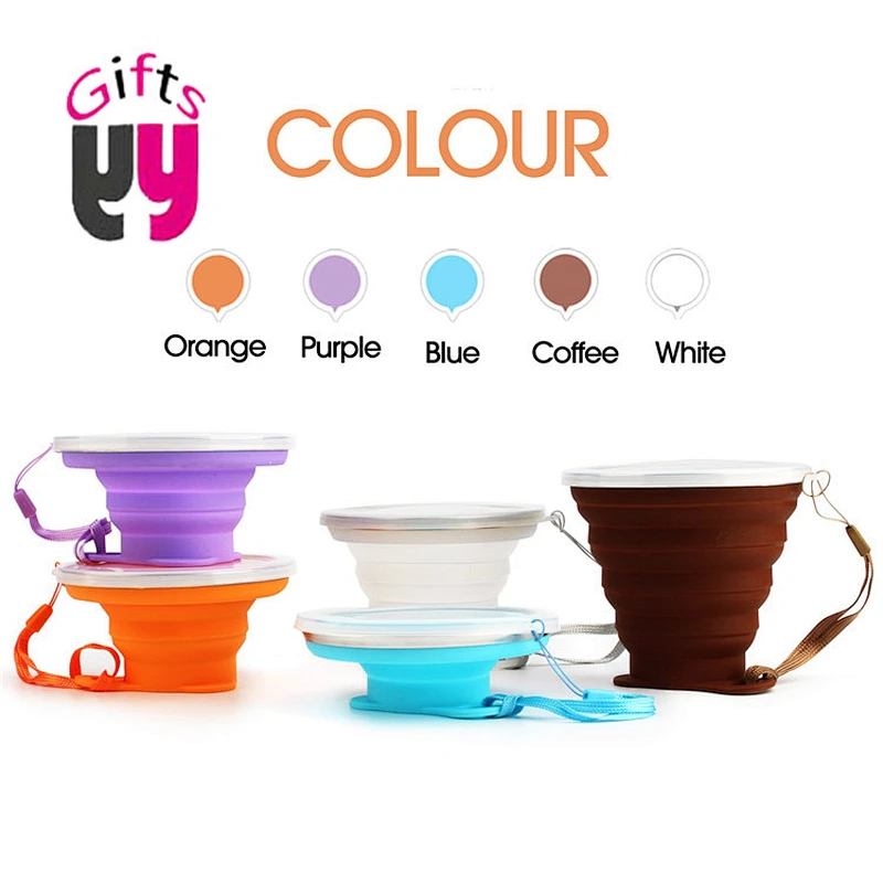 reusable travel silicone foldable coffee cup with lanyard